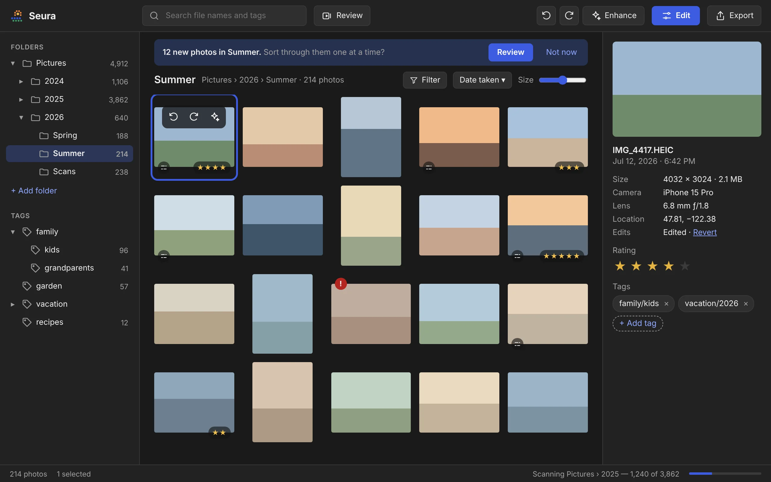 The same Library screen in dark mode.