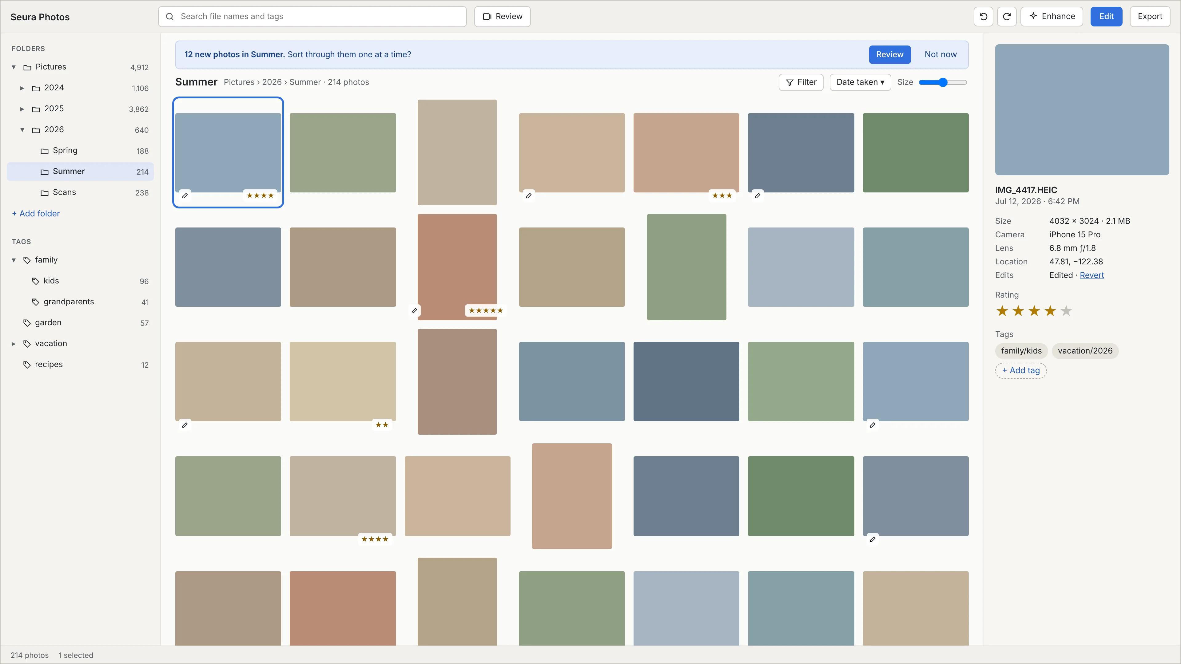Wireframe of the Library at 1920 by 1080: the same layout with more columns of photos.